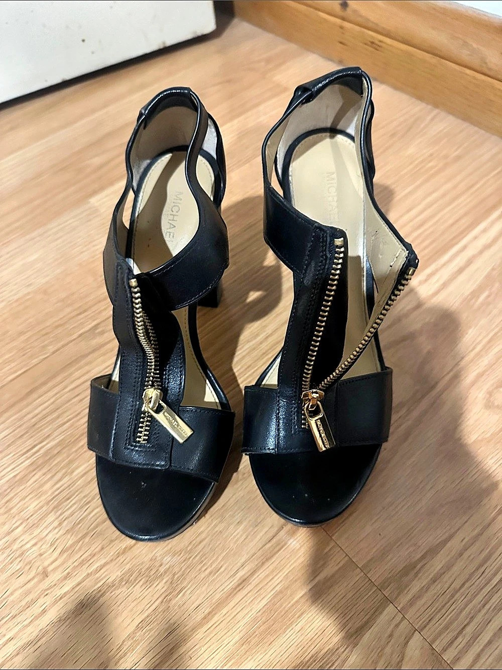 Michael Kors Berkley Zip Front Platform Sandal Black Heels